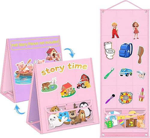 AKAYOK Tablero de fieltro plegable para niños pequeños, tabla de franela para preescolar, aprendizaje temprano, narración interactiva de historias