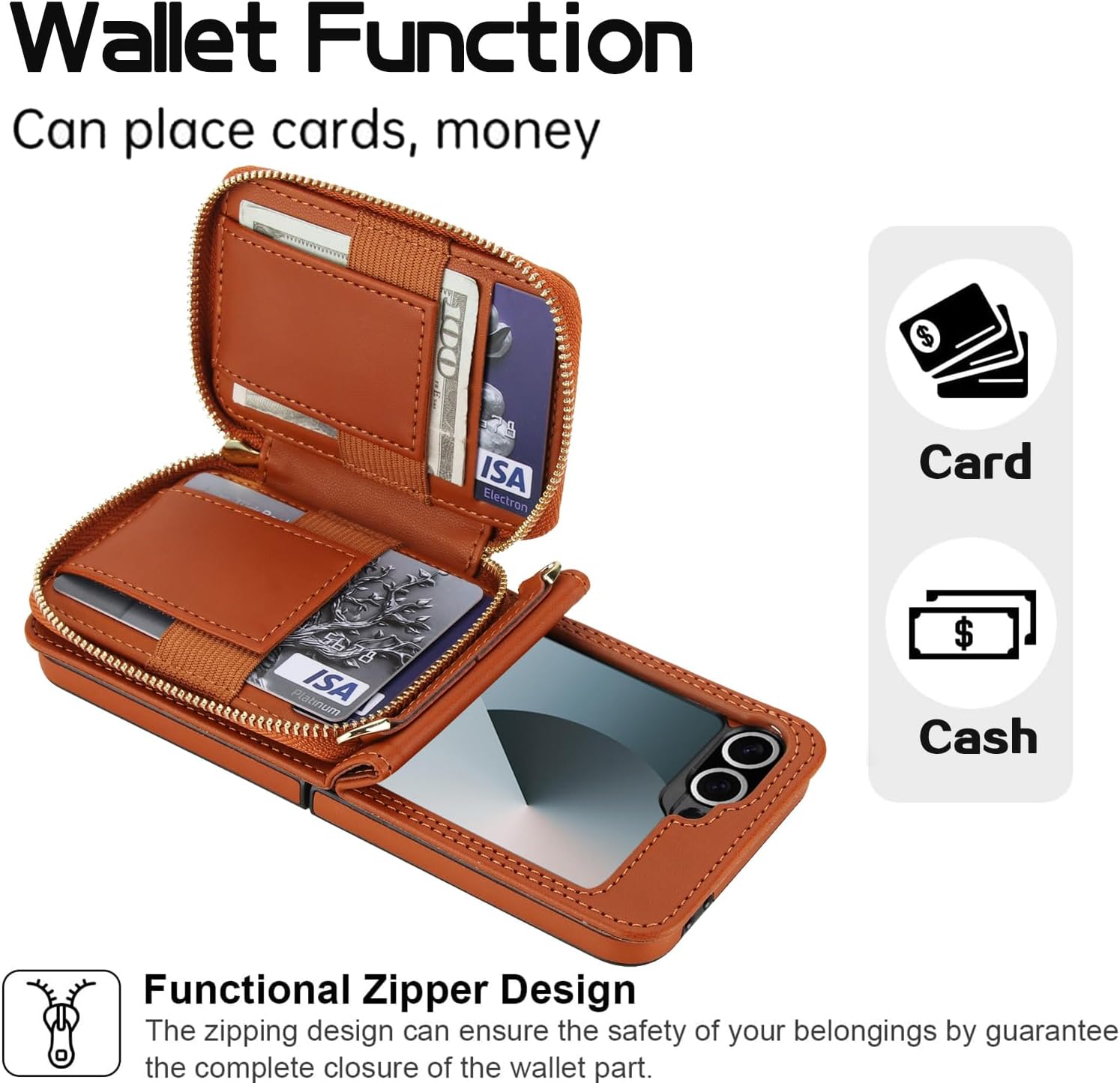 Asuwish Phone Case for Samsung Galaxy Z Flip 6/Z Flip 7 FE 5G Wallet Cell Cover with Wrist Lanyard Crossbody Strap Stand RFID Blocking Credit Card Holder Slot Z6 G Flip6 ZFlip Flip7 Women Girls Brown