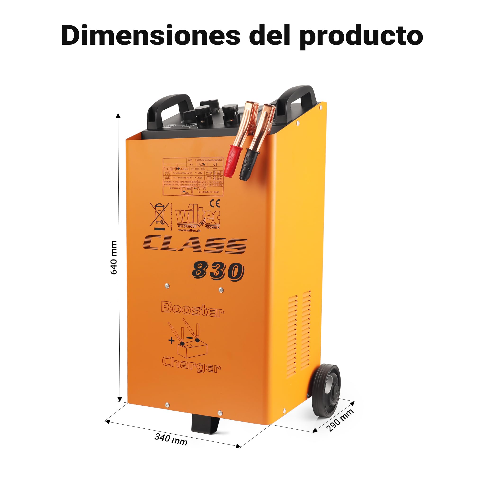 Wiltec Cargador de batería 12 V y 24 V, Cargador móvil con función de Arranque rápido para Coche, Moto y camión, Cargador de batería con Carga rápida