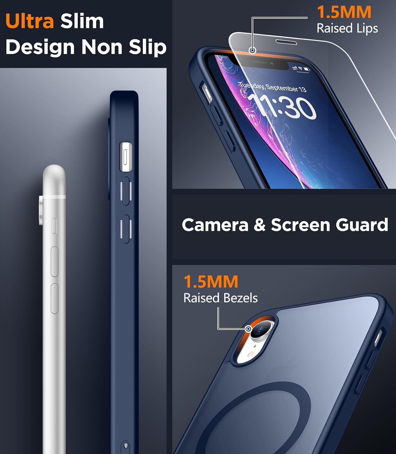 SPIDERCASE for iPhone XR Case, Magnetic Translucent Matte Case with 2PCS Tempered Glass Screen Protector Slim Phone Case for iPhone XR 6.1'', Blue thumbnail