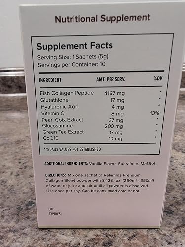 Miniatura 9 de Relumins Paquete de colágeno prémium y gluta avanzada, 1000 sobres  10 sobres de colágeno marino (sabor a vainilla) + 60 cápsulas vegetarianas