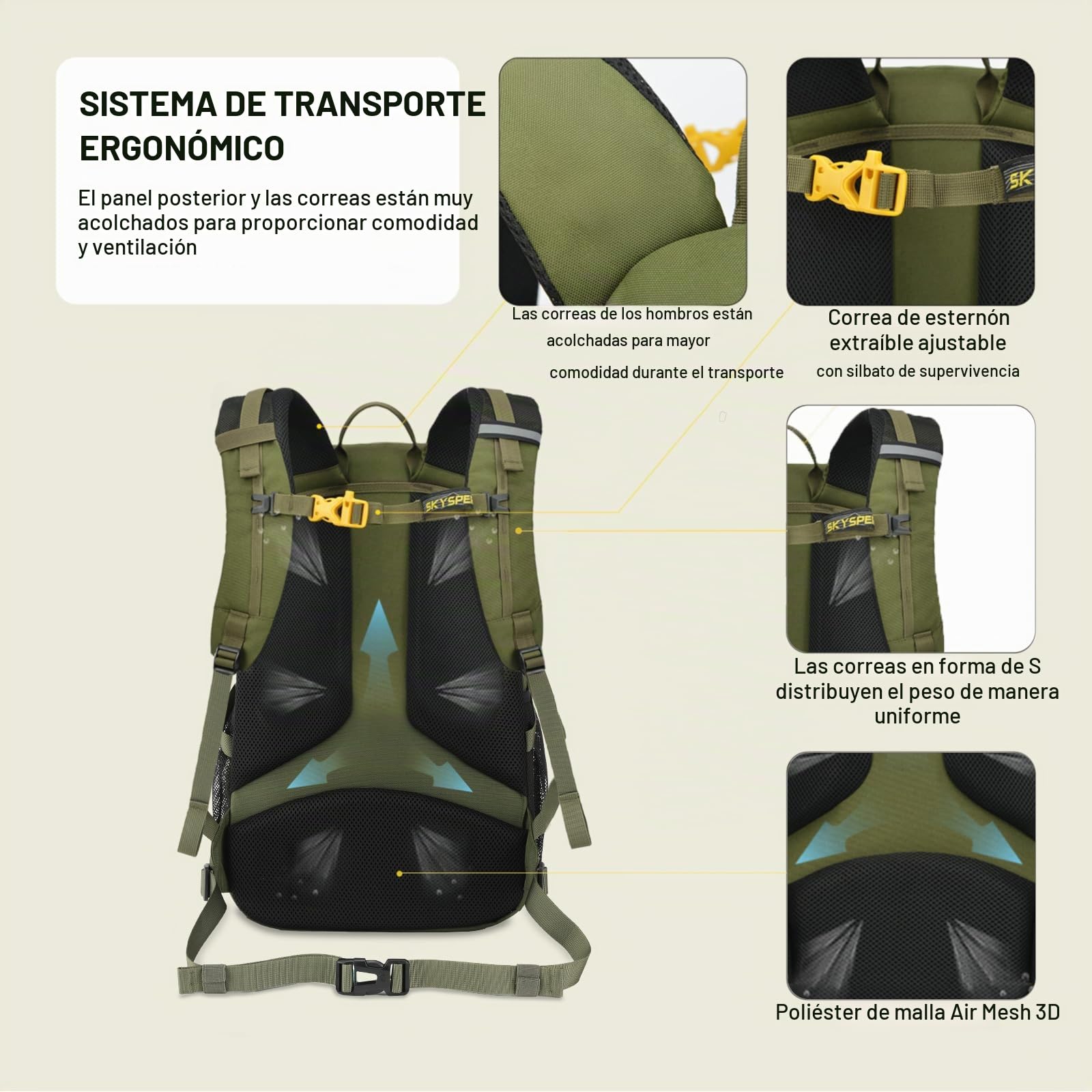 SKYSPER Mochila Senderismo 25L Mochila Montaña Pequeña | con Cubierta de lluvia para Trekking Viaje Caminhada