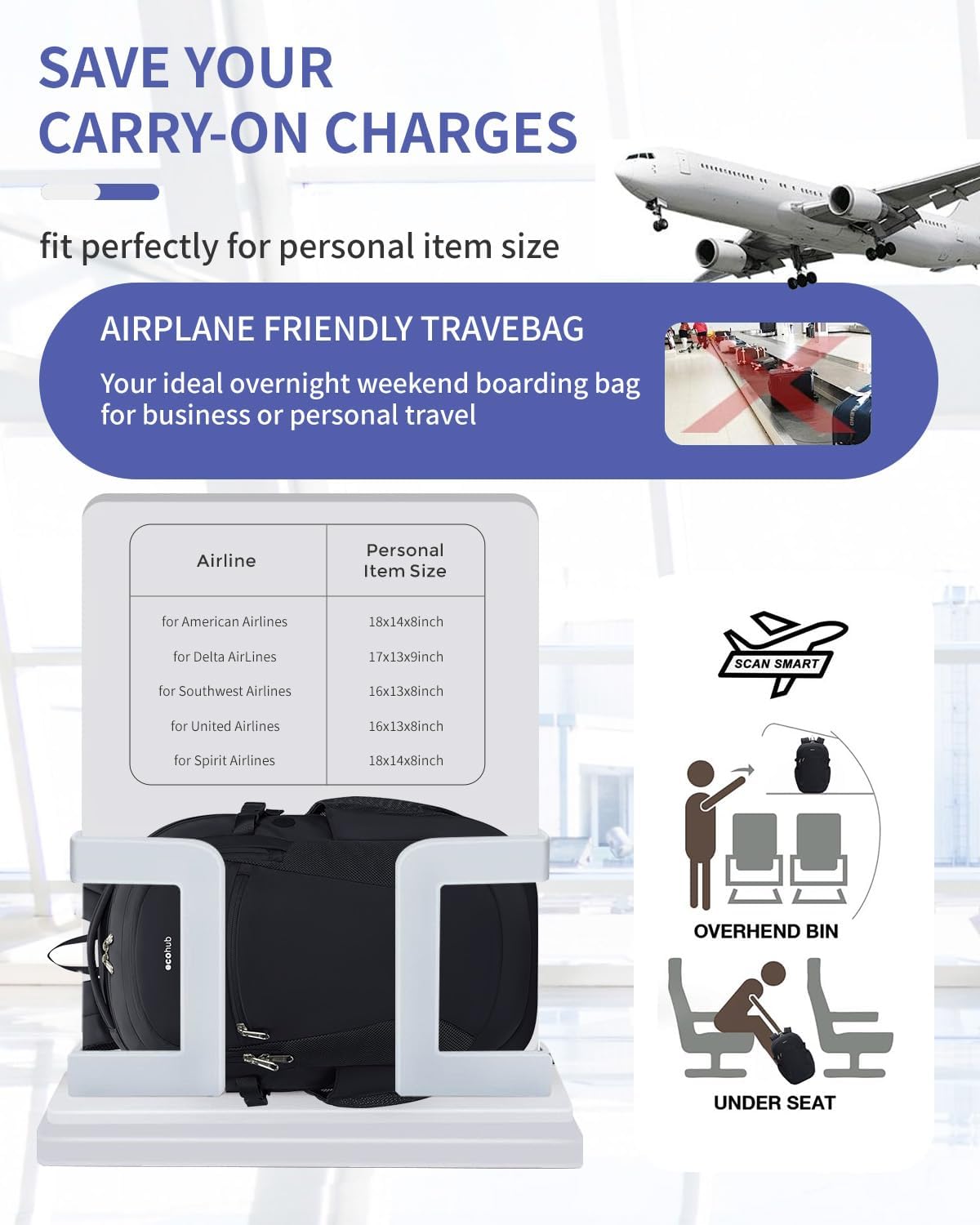 ECOHUB 17" Laptop Backpacks with Laptop Compartment Work Backpack Women Lightweight & Water Resistant Travel Backpack,Black