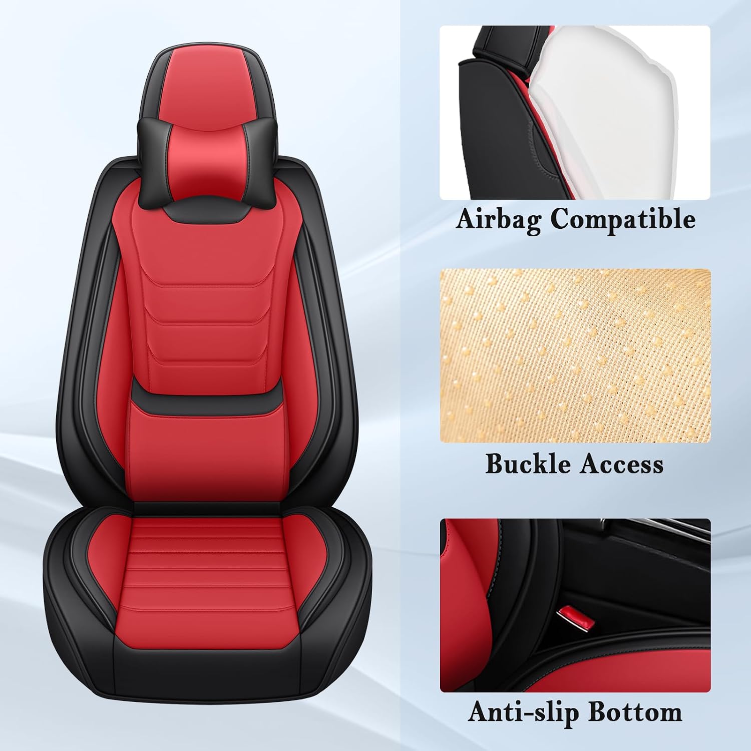 Fit for Toyota Tacoma Seat Covers 2005-2026 Full Set, Luxury Nappa Touch Waterproof Leather, Breathable Perforated Interior, Custom Fit for Double/Crew Cab (Black Red)