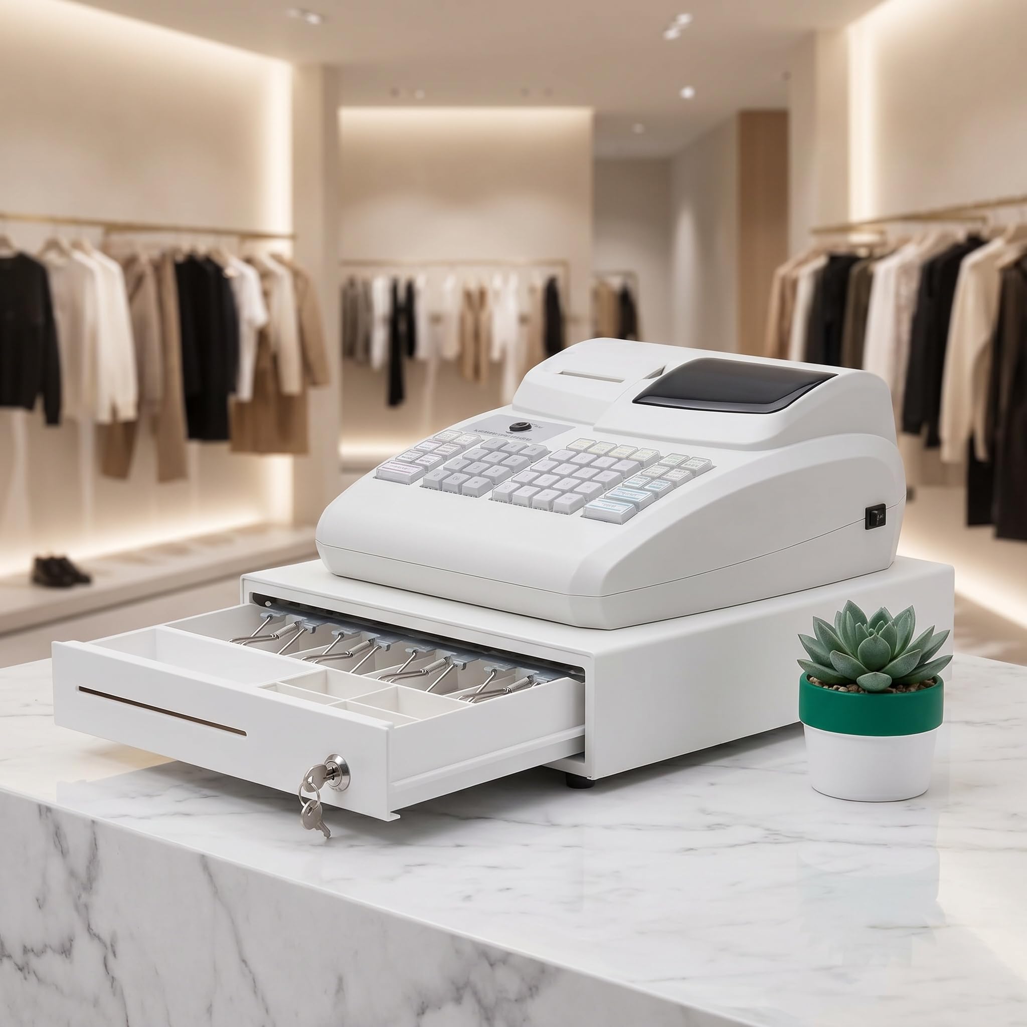 Caja Registradora Electrónica De 47 Teclas, Sistema Tpv Comercial De Acero Inoxidable con Cabezal De Impresión Térmica Y Pantalla Led De 6 Pulgadas para Comercios Minoristas, Restaurantes Y