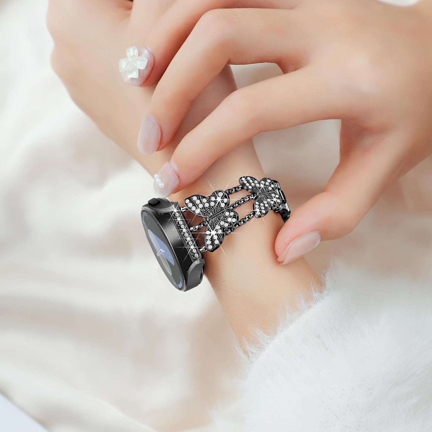 Compatible with Dressy Designer Samsung Galaxy Watch 6/5/4 band for Women Men, 2Pcs Adjustable Samsung Watch Bands for Galaxy Watch 6 Classic/5 Pro/4 Classic/3/Active 2 band(Black)