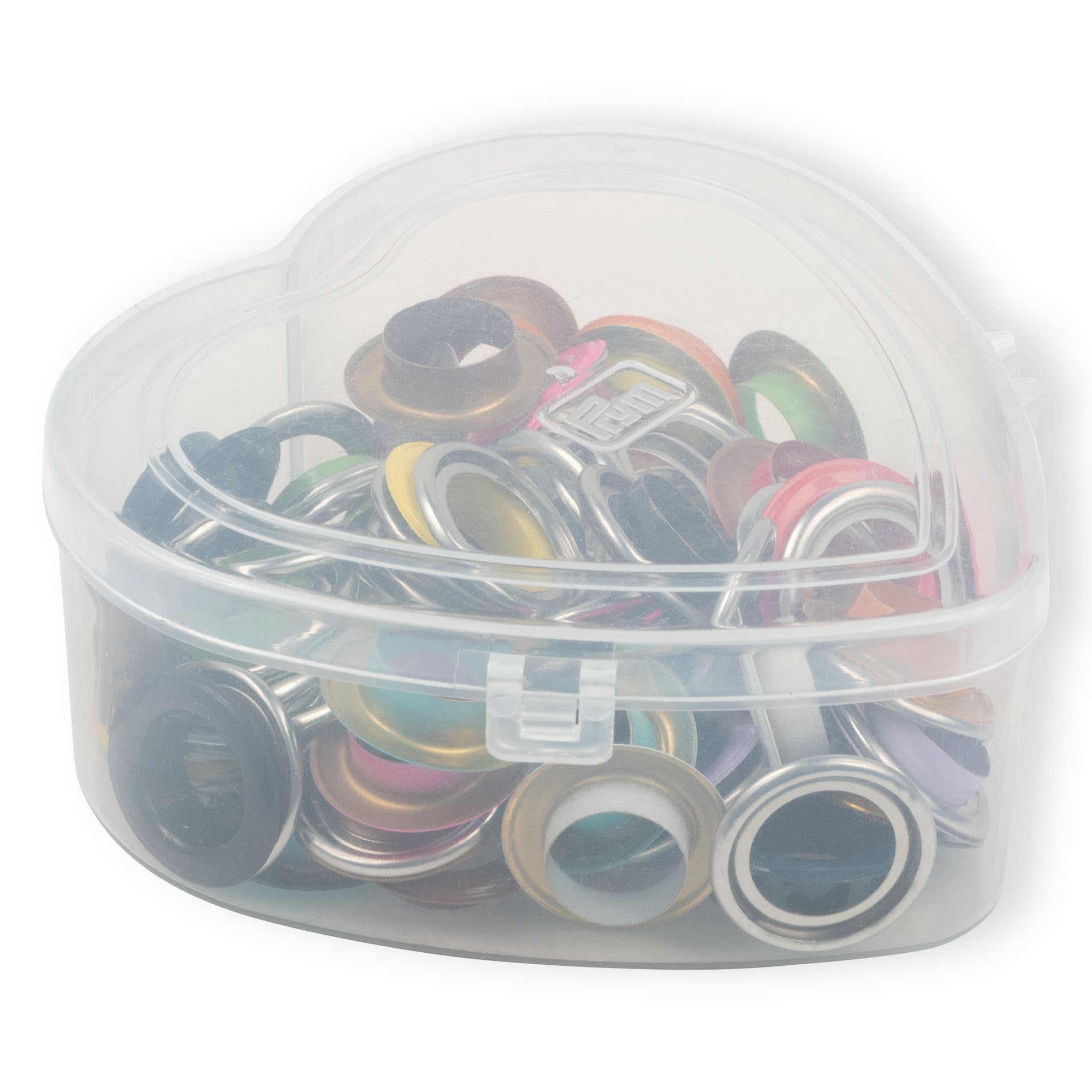 Prym 542622 Ojales con arandelas coloridas en caja de corazón, 14 mm, compatible con Vario Creative Tool