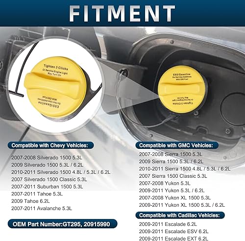 Miniatura 2 de Tapa del depósito de combustible compatible con Chevrolet Chevy Silverado 1500 2007-2011, Cadillac Escalade ESVEXT 2009-2011, GMC Sierra 1500 Yukon