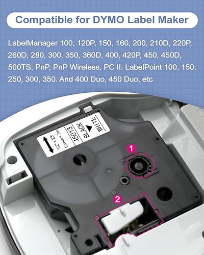 Miniatura 2 de Paquete de 4 recambios para rotuladoras Dymo D1 45013 45014 45015 45021 12 pulgadas x 23 pies para Dymo LabelManager 160 420P 210D 280 360D PnP