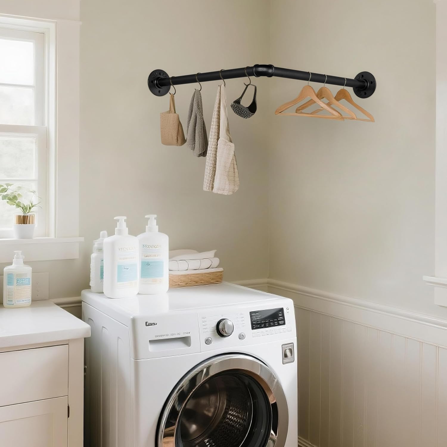 AddGrace Industrial Pipe Clothing Rack Wall Mounted Clothes Rack Black 18" | Heavy Duty, Ideal for Home Corner Storage, with Screws, Detachable, for Laundry Room Bedroom and Closet, for DIY projects