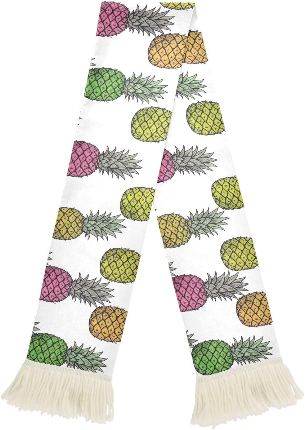 CHIFIGNO Colorful Pineapples White Sports Fan Scarf Sweat Towel, Soft Polyester Cheering Scarf for Soccer Football Game Events