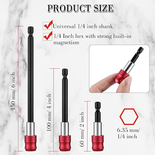 Miniatura 2 de Honoson 6 piezas de extensión de broca magnética para destornillador, juego de destornillador de impacto, adaptador de portabrocas de barra de 1/4