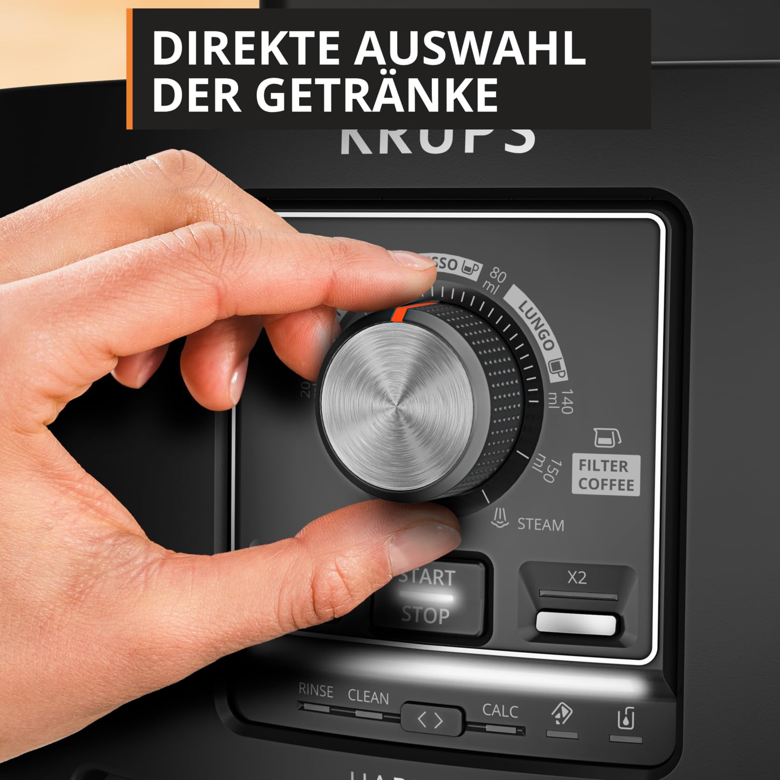 Krups Harmony Kaffeevollautomat mit Milchaufschäumdüse, 4 Kaffeespezialitäten, intuitive Bedienung, automatische Reinigung, kompaktes Design, Schwarz, EA5088E0