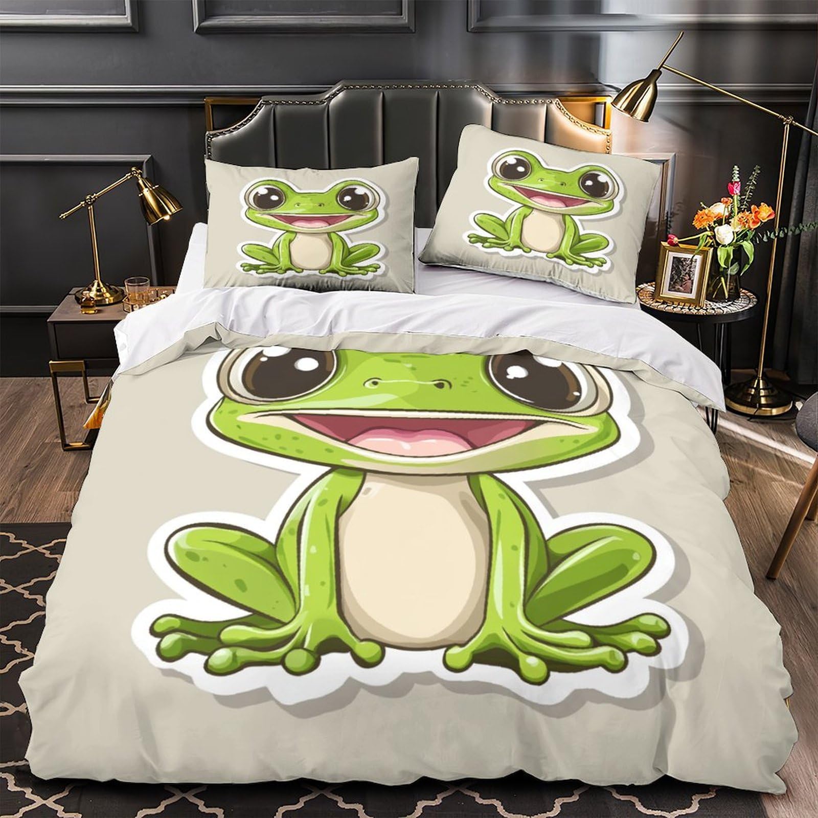 Housse de couette grenouille 3D King 220x240 avec 2 taies de oreiller