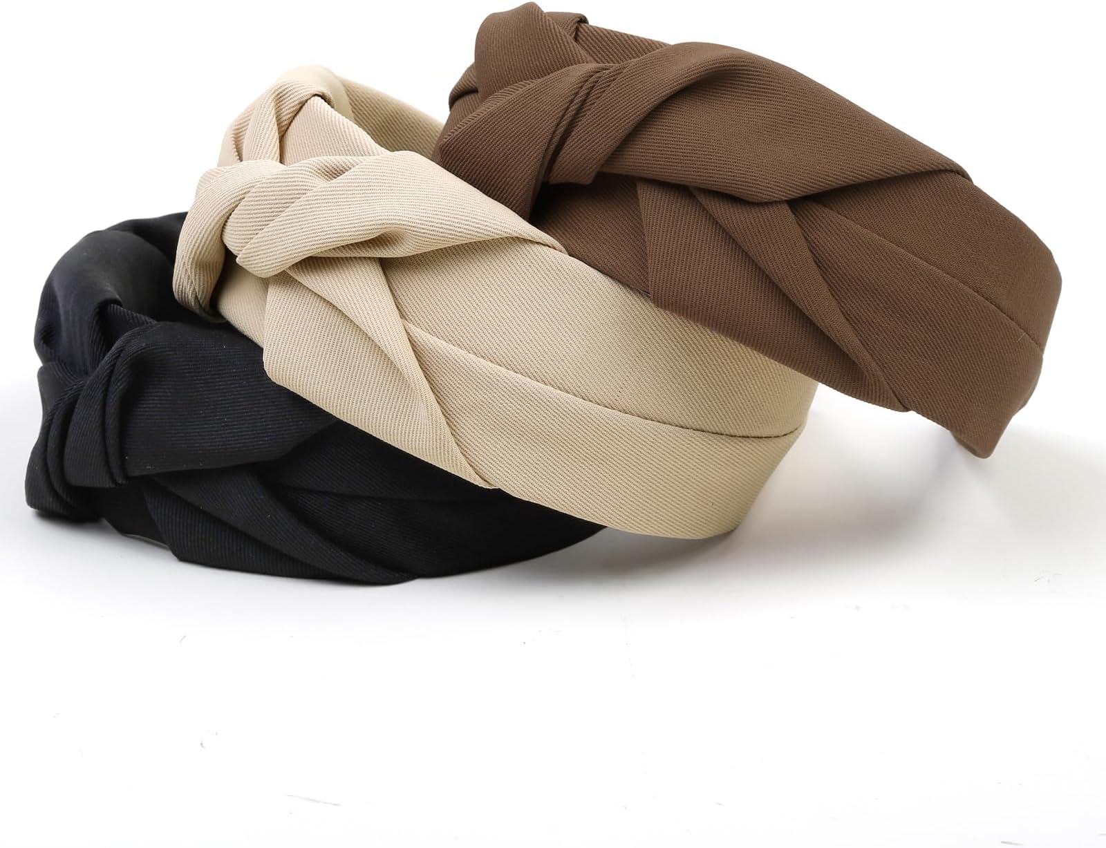 Knotted Headbands for Women - Non-Slip Wide Top Knot Hair Hoops, Fashion Hairbands in Black, Beige, Brown - 3PCS Hair Accessories Set