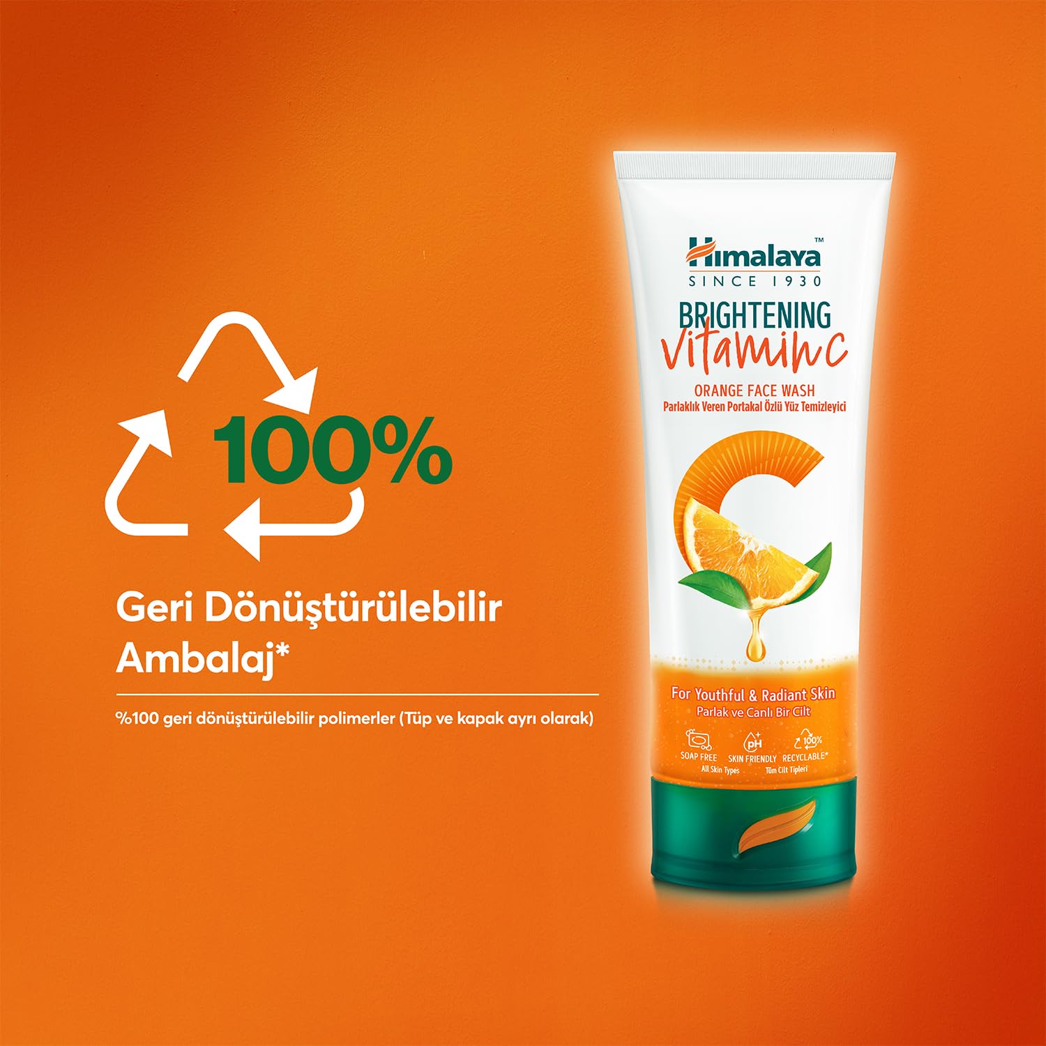 Himalaya Vitamin C Parlaklık Veren Yüz Temizleyici 100 ml | Portakal Özlü | Tüm Ciltler | Paraben/SLS/SLES İçermez