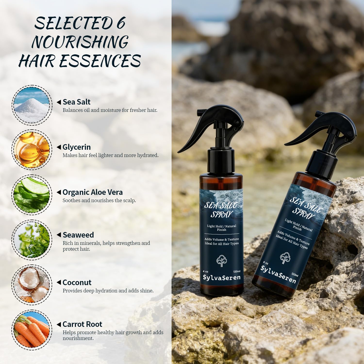 Sea Salt Spray for Hair Lightweight Volume Mist Matte Finish Natural Texture for Beach Waves & Volume with Kelp, Aloe Vera for Men & Women Grooming Spray 4 oz