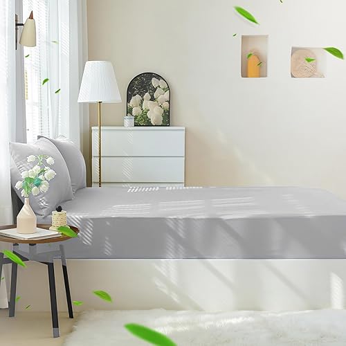 Miniatura 5 de HCORA Sábana bajera ajustable 100% viscosa de bambú con fundas de almohada, sábana bajera refrescante de 400 hilos para personas que duermen con