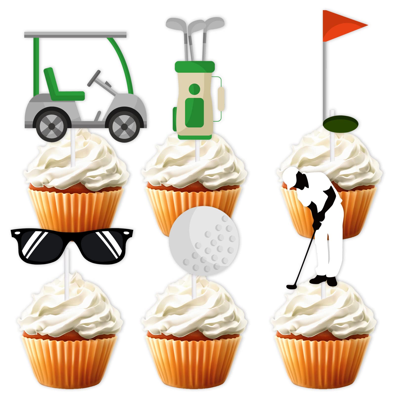 18pcs Glitter Golf Ball Dessert Cupcake Topper Golf Athletics Outdoors Sport Theme Decor Supplies Men Women Boys Girls Happy Birthday Decorations