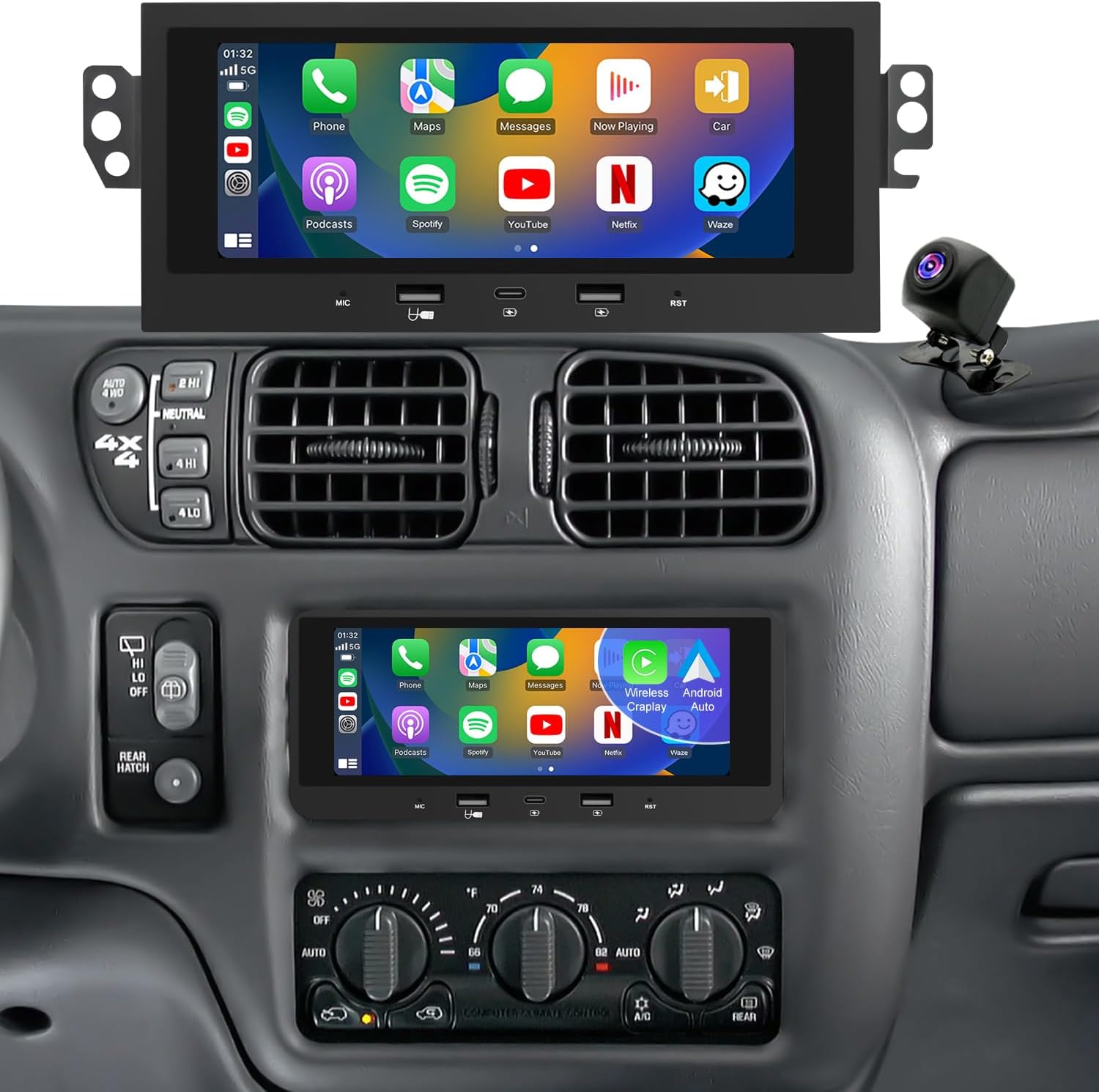 Car Radio Upgrade For Chevrolet Chevy Camaro 1997-2002, Malibu 1995-2000, Impala 1995-1996, Blazer 1998-2002, S10 1998-2002, Wireless CarPlay Android Auto, 6.86" Touchsreen Stereo Bluetooth 5G WiFi FM