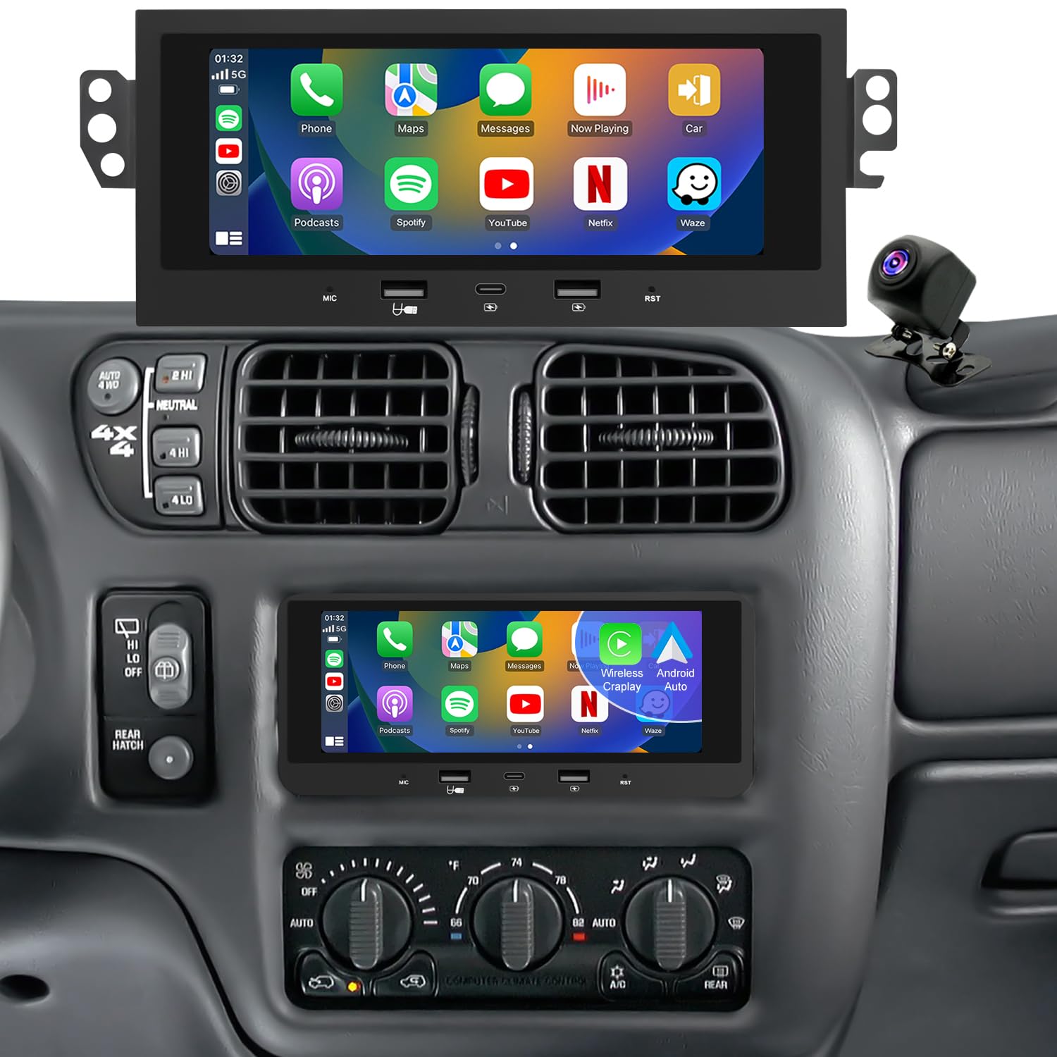 Photo 1 of Car Radio Upgrade For Chevrolet Chevy Camaro 1997-2002, Malibu 1995-2000, Impala 1995-1996, Blazer 1998-2002, S10 1998-2002, Wireless CarPlay Android Auto, 6.86" Touchsreen Stereo Bluetooth 5G WiFi FM