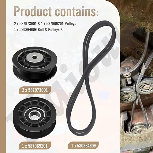 Vista 5 de (2) 587973001 (1) 587969201 Poleas - 580364609 Kit de correa y poleas compatible con el kit de reparación de correa Husqvarna A-WD, para Husqvarna L