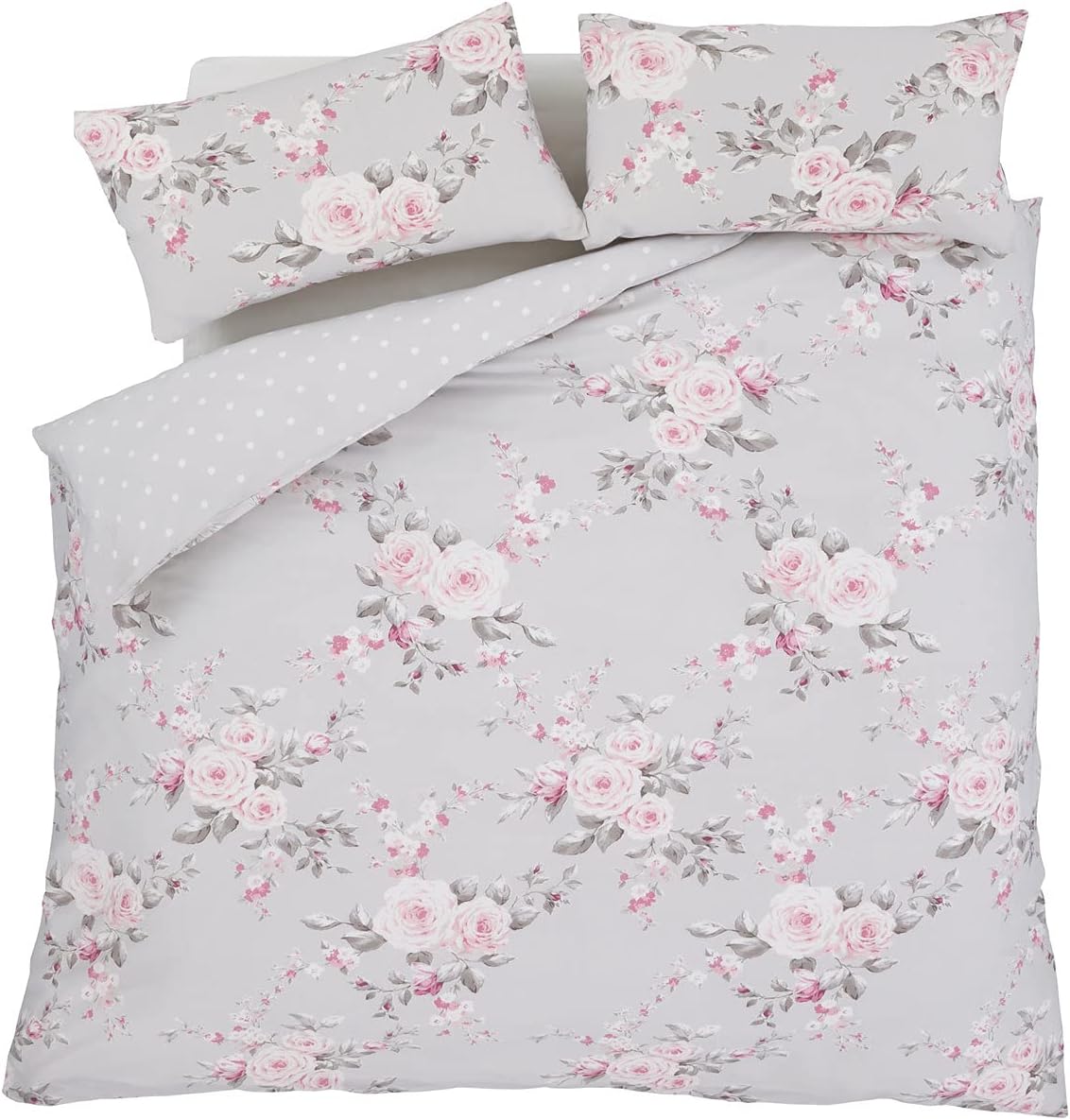 Catherine Lansfield Canterbury Floral Reversible Quilted 240x260cm Bedspread Grey