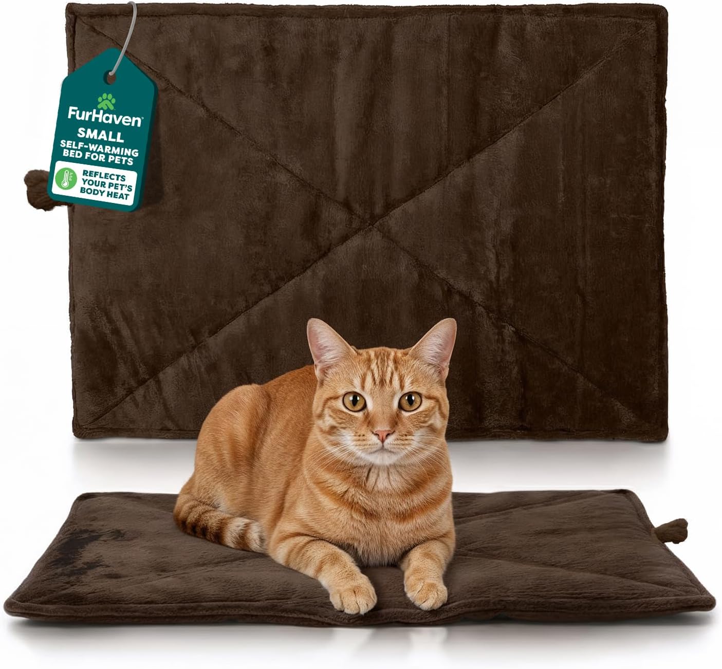 FurHaven ThermaNAP Self Warming Cat Mat, Dog Bed for Crates with Self-Warming Technology for Cozy Rest, Fully Machine Washable, Small, Plush Faux Fur, Espresso