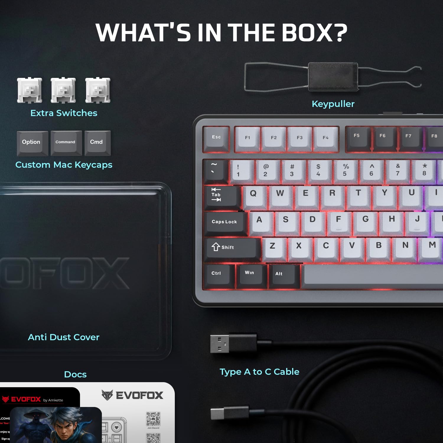 EvoFox Ronin X75 Tri-Mode Wireless Mechanical Keyboard, Gasket Mount, 5 Layer Sound Dampening,Hot Swap GTMX Yellow Linear Switches with Thocky Sound, Programmable, Muliti OS Web Software, Mac Key Caps — Amazon image 8