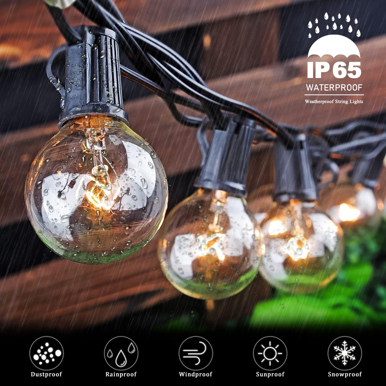 JMEXSUSS 2 Pack G40 Outdoor String Lights, Each 25ft Globe Patio Lights Outdoor Waterproof with 25+2 Edison Glass Bulbs, UL Listed Connectable Hanging Lights for Outside Bistro Backyard Patio Decor