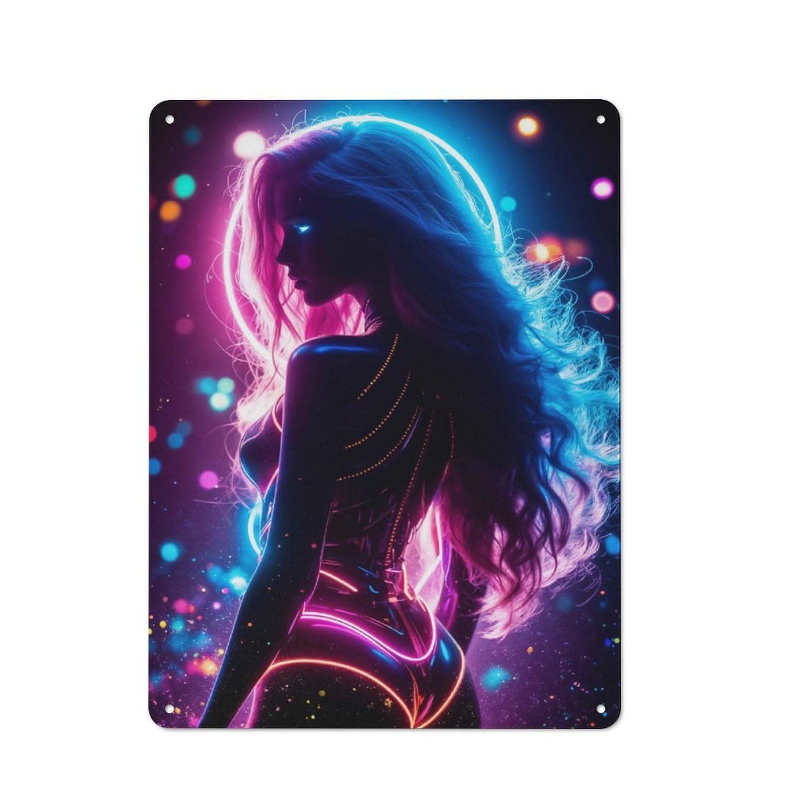 Junmoney Style-19 Neon Woman Retro Metal Sign 40X30cm, Retro Garage Wall Decor For Tool Room, Garage, Studio Or Home Bar