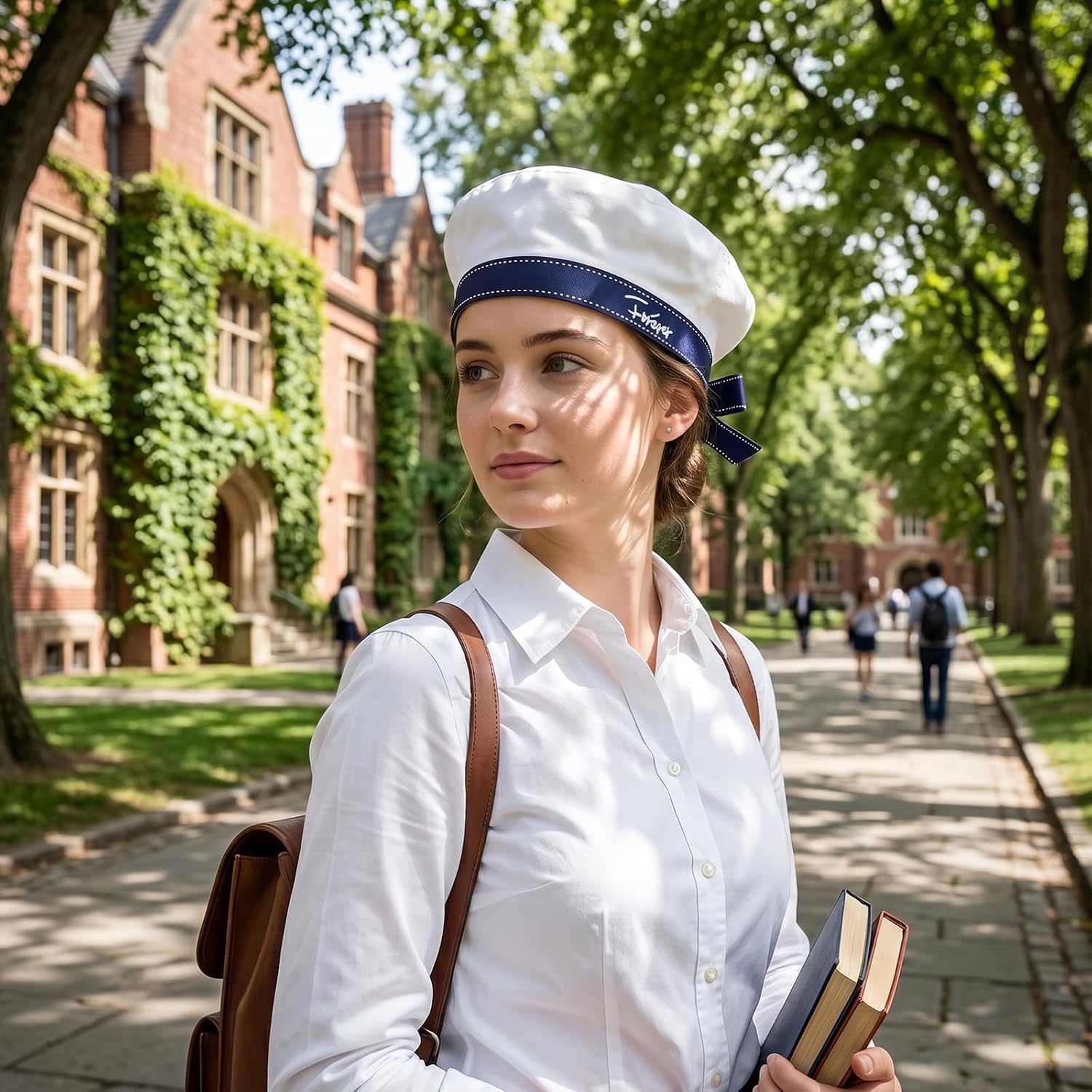 Sailor Hat Women White Beret Hat Summer Lightweight Uniform Stylish Nautical Cap for Casual and Costume Wear 7.1X7.1X3.9 Inches