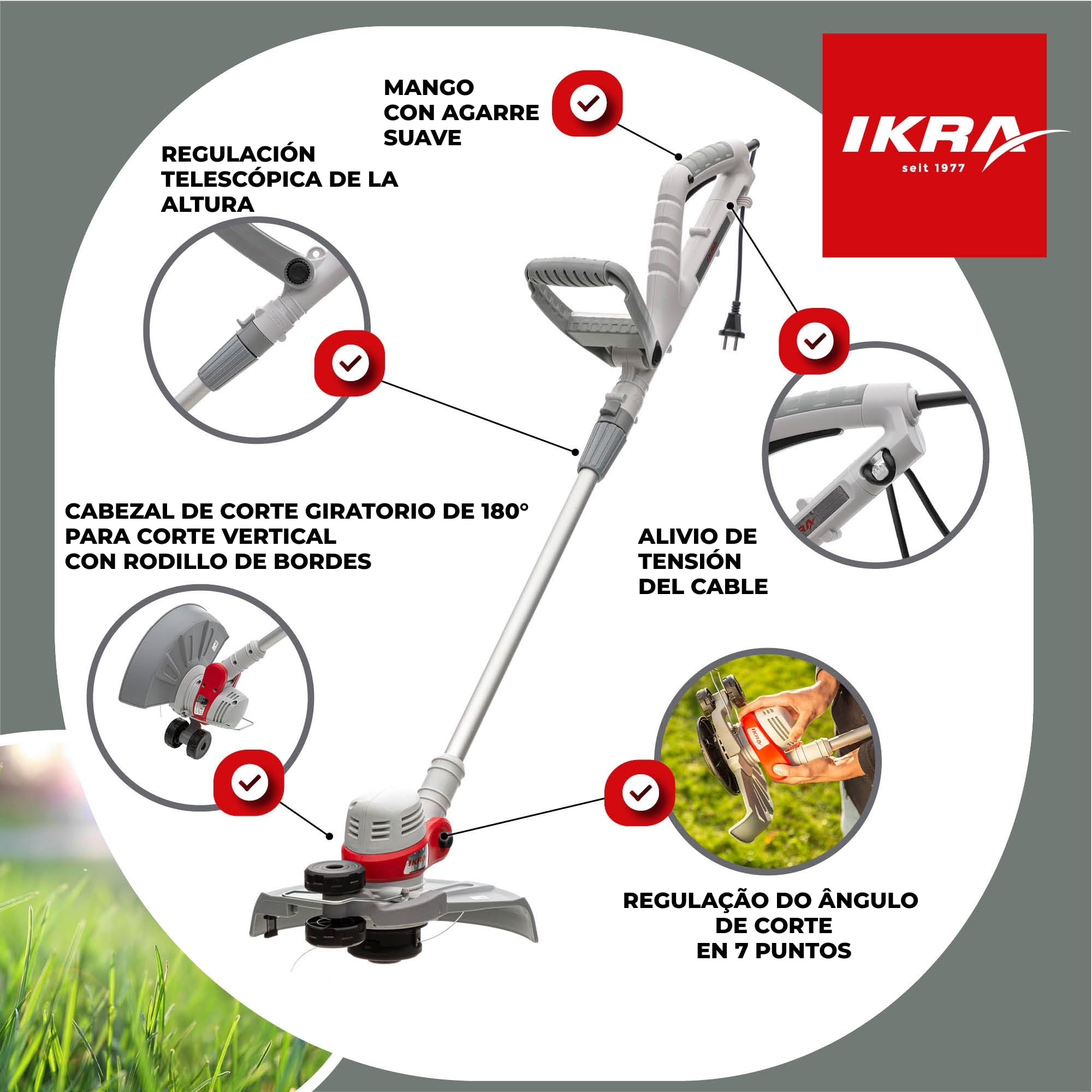 IKRA cortabordes eléctrico IGT 650 D-TC, 650 W, Ancho de Corte 30 cm