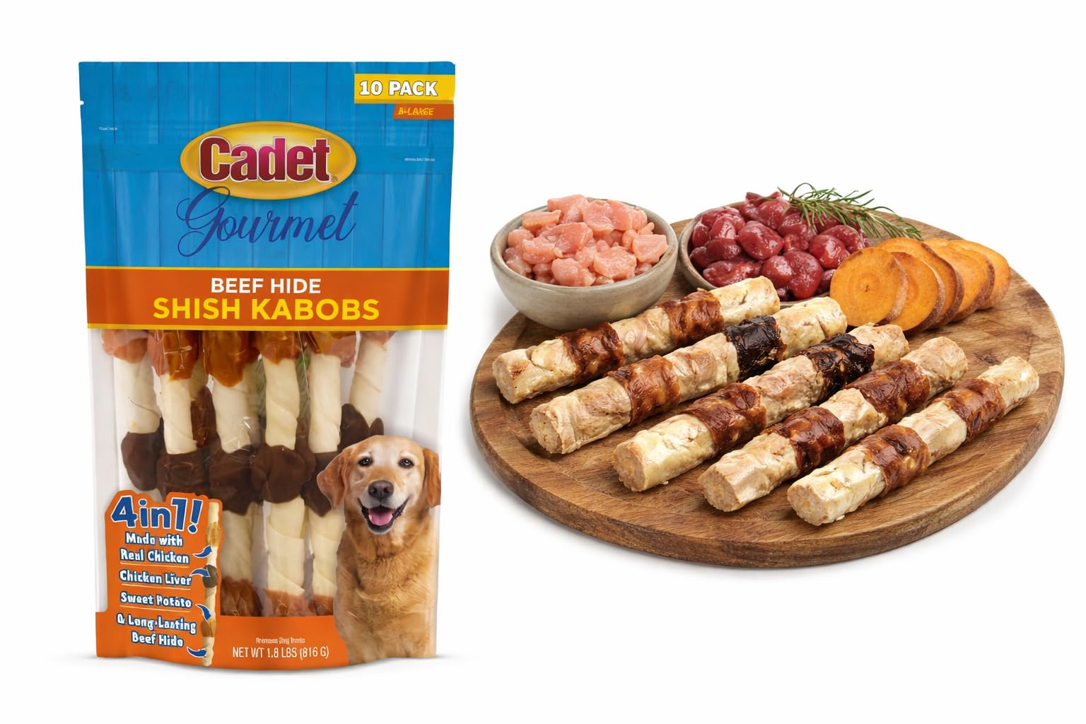 Amazon.com : Cadet X-Large Dog Treat, 4-in-1 Beef Hide Shish