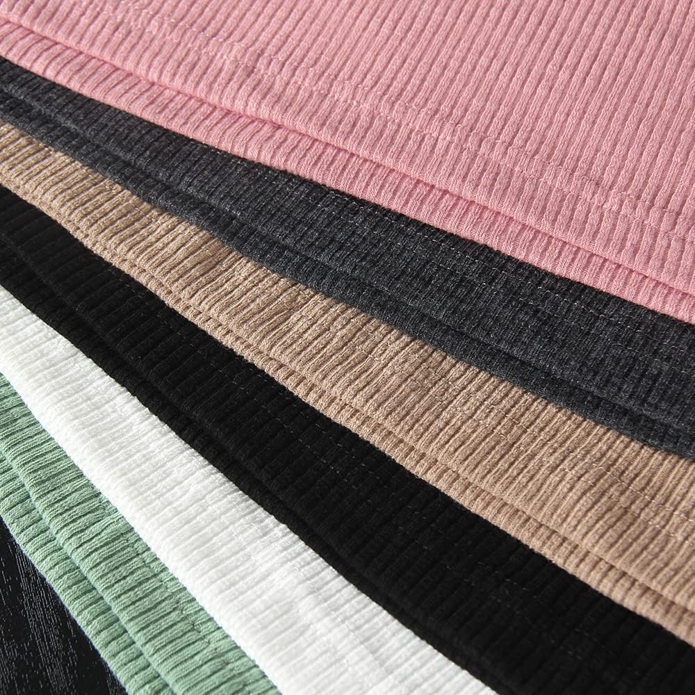 Roselux Women Short Sleeve Scoop Neck Ribbed Fitted Knit Shirt Basic Tight T-Shirts - Image 3