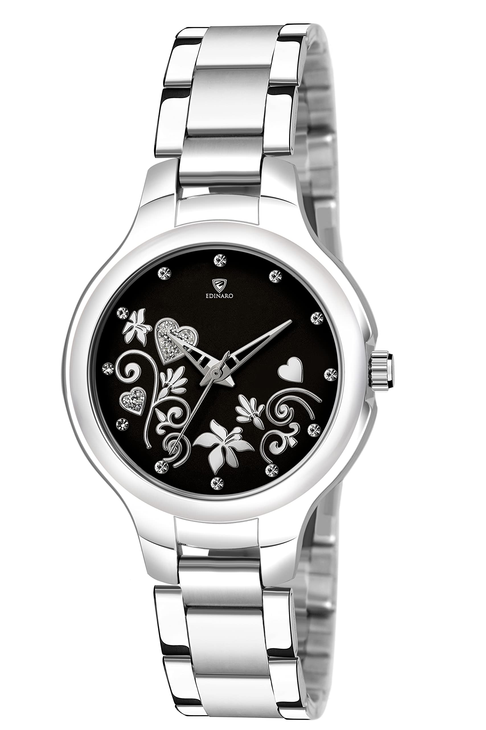 EDINARO Watches for Women Round Studded Dial with Stainless Steel Bracelet Chain Strap Girls & Womens Wrist Watch (B09WJ4VNC8) Amazon Price History, Amazon Price Tracker