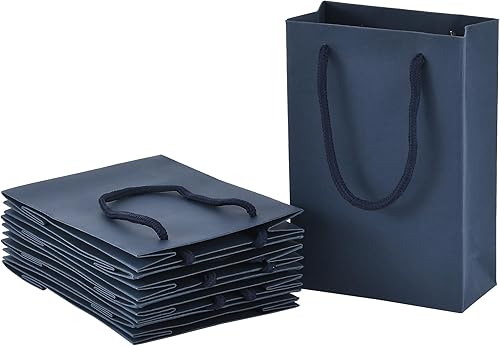 Miniatura 3 de driew Paquete de 50 bolsas de regalo color azul marino, bolsas de regalo de papel azul marino con asa de algodón, 5 x 2 x 7.5 pulgadas, bolsas de