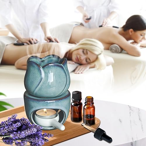 Miniatura 3 de Quemador de aceite esencial de fragancia, calentador de cera de vela de té, calentador de aceite de fragancia Tealight (juego de 1, forma de loto de