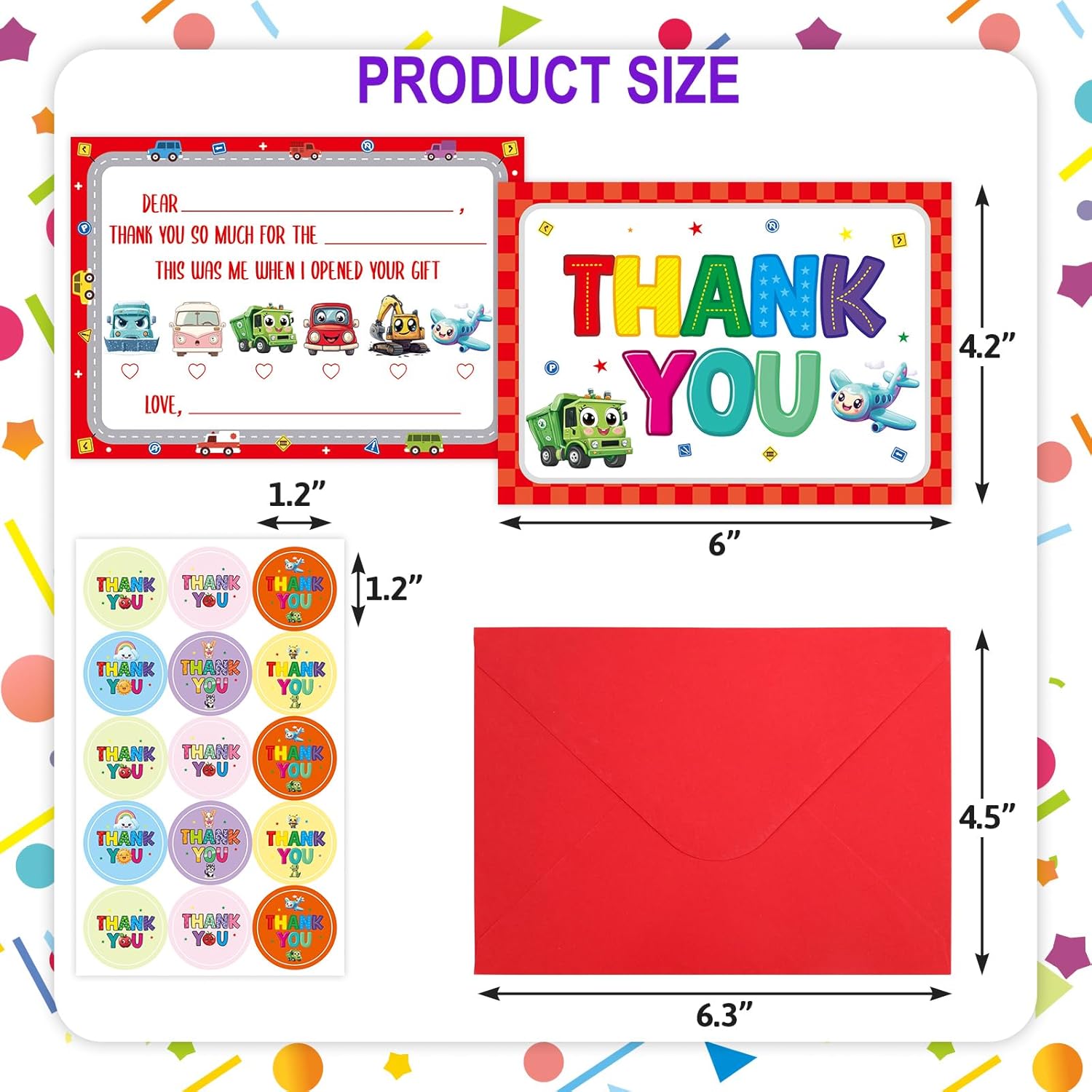 Treasure Cove Kids Fill in the Blank Thank You Cards Thank You Notes with Envelopes Colorful Double-Sided Greeting Cards for Teacher Boys Girls Birthday Party Decorations Favors 24 Pcs - Image 3