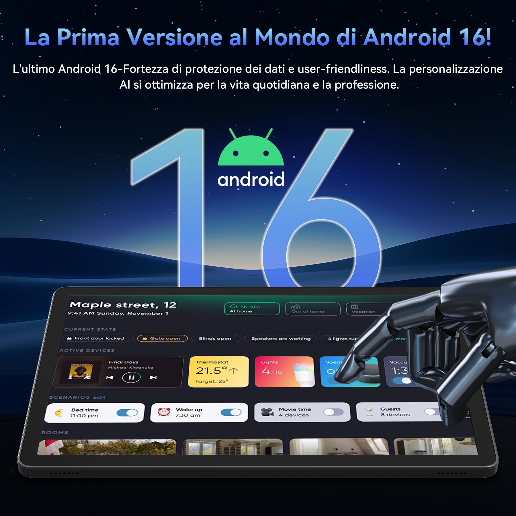 11 Pollici Tablet Android 16, Tablet con Tastiera, 24GB RAM+128GB ROM+2TB | Octa-Core T615, 1920x1200 FHD+IPS, Gemini AI, 8000mAh, 13MP+5MP, 5G WiFi/GPS/Split-Screen/Face ID/BT5.0
