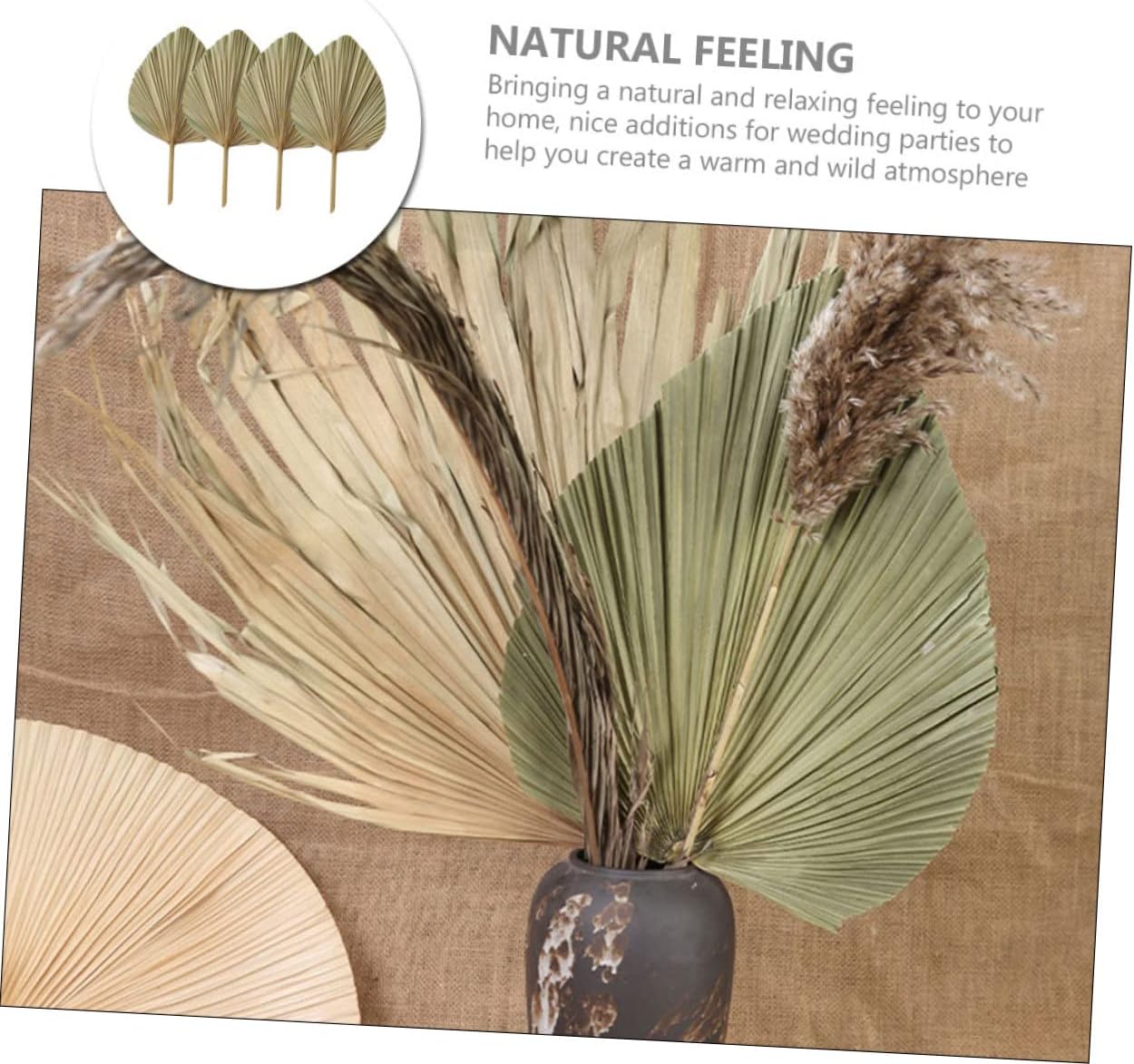 Leaves Stem Decor 4pcs Dried Fan Wall Hanging Home Decor for Wedding Party