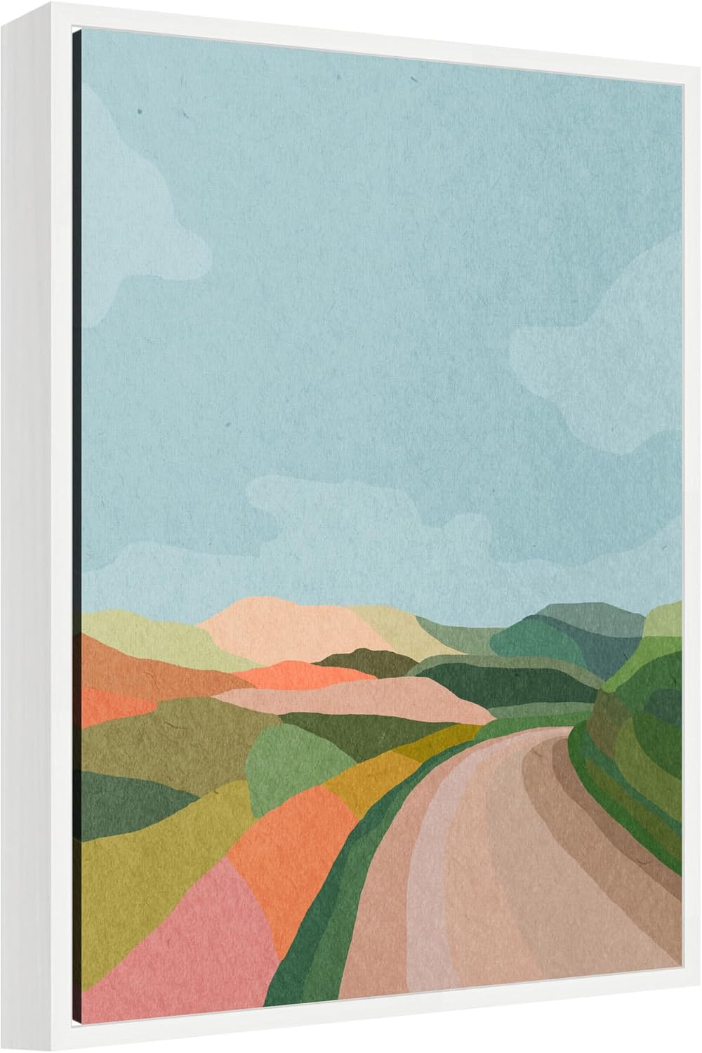 Kate and Laurel Beautiful Landscape with Road Framed Canvas Wall Art by July Art Prints 18 x 24 Sylvie White, MidCentury, Landscapes, Abstract Art for Wall Decor, Living Room, Bedroom