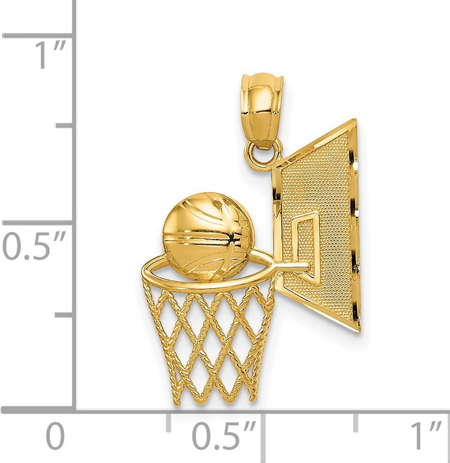 14k Yellow Gold Basketball Hoop Pendant with Backboard Design for Men Women or Teens, Symbolic Sports Charm Necklace for Athletes, Detailed Ball Going Through Net Athletic Spirit Jewelry - Image 3