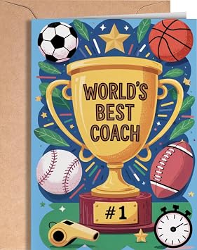 Coach Thank You Card - Coach Card for Birthday, Retirement - Thank You Coaches, Mentors - National Coaches Day Appreciation from Students or Coworkers