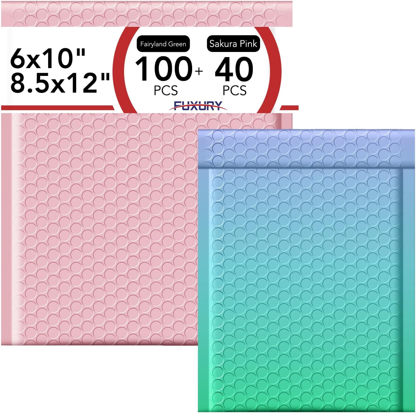 Fuxury 140pc Bubble Mailers, 100Pack 6x10 Padded Envelopes Fairyland Green+8.5x12 40Pack Bubble Mailers Light Pink, Self Seal Waterproof Mailing Envelopes Bubble Padded Bulk, Mailers Bubble Padded