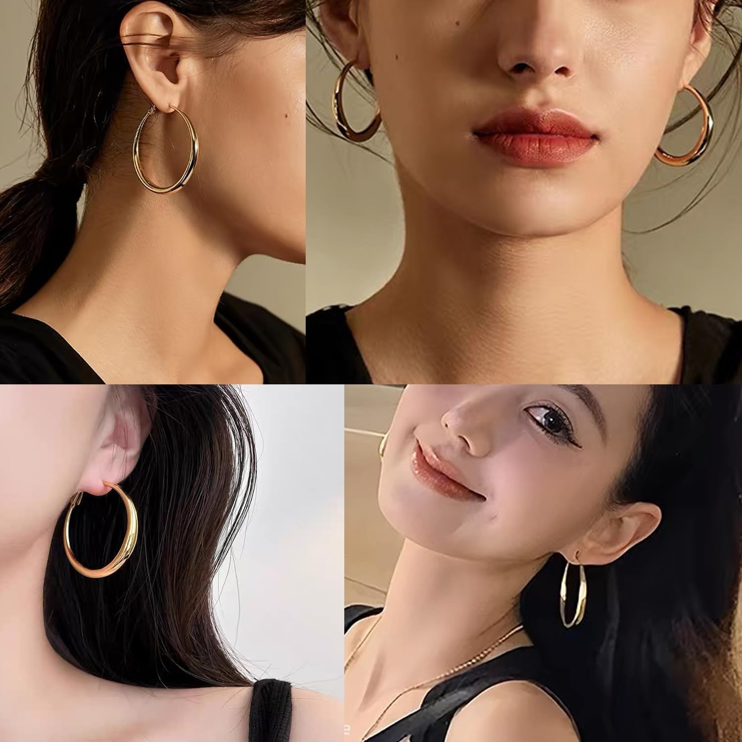 Gold Hoop Earrings for Women S925 Steling Silver Post Hoops Earrings Lightweight & Hypoallergenic Hoop Earring Trendy Chunky Large Hoops Earring Jewelry Gifts - BY4 - Image 8
