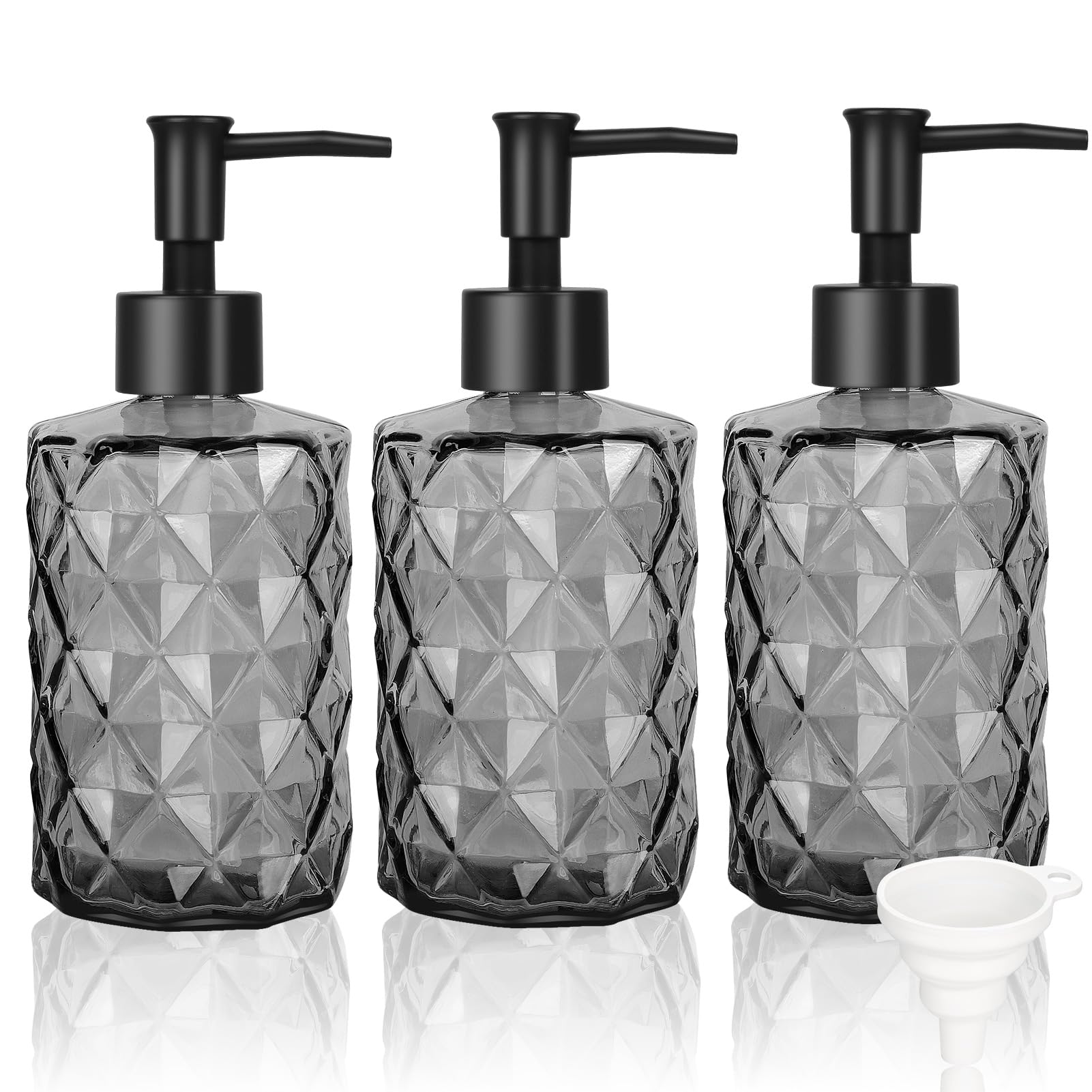 Dispenser di sapone in vetro trasparente, 325 ml, set da 3, dispenser di sapone nero con pompa in plastica resistente alle intemperie, ricaricabile, dispenser di sapone liquido da cucina, bagno, per