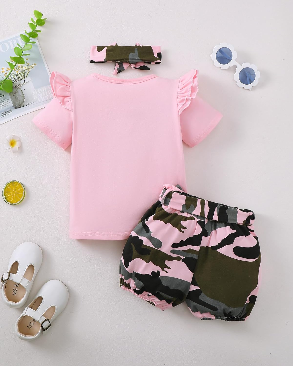 Mikrdoo Baby Girl Clothes Toddler Girl Summer Outfits Shirts Tops Camo Shorts Set Little Girl Clothes - Image 4