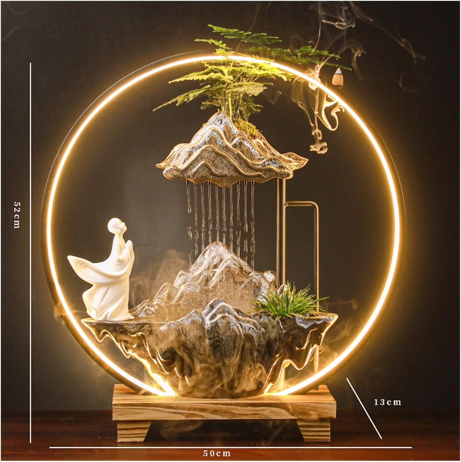 Desktop Waterfall Opening Gifts, Water Fountain, Lighting Ring, Lucky Wind, Atomization and Humidification, Office Desktop Landscape Tabletop Fountains Décor (Color : P) (P)