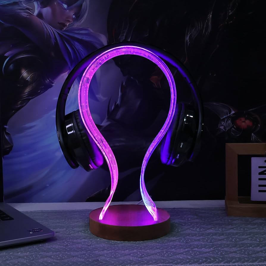 ヘッドフォンスタンド 木製ヘッドセットホルダー ブルーピンクLEDナイトライト 71Cc2PlQMZL._UF894,1000_QL80_.jpg